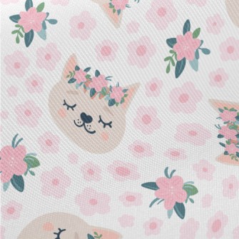 Romantic Flower Crown Cat Midweight Cotton Poplin