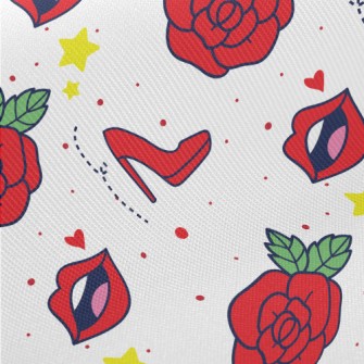 Red Lip Rose High Heels Midweight Cotton Poplin