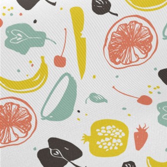 Line Art Fruit Midweight Cotton Poplin