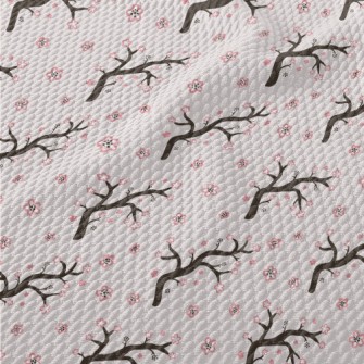 Cartoon Cherry Blossom Branche Birdseye Piqué