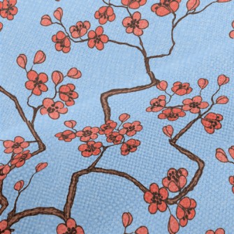 Watercolor Cherry Blossom Patt Performance Linen
