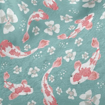 Carp Pond And Cherry Blossoms Minky