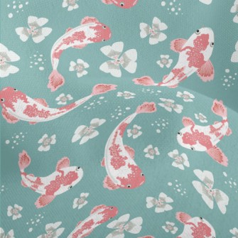 Carp Pond And Cherry Blossoms Lightweight Performance Linen