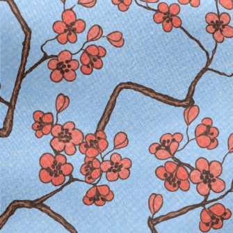 Watercolor Cherry Blossom Patt Jersey Backed Fleece