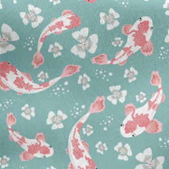 Carp Pond And Cherry Blossoms Jersey Backed Fleece