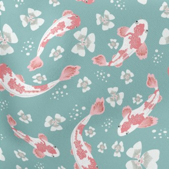 Carp Pond And Cherry Blossoms Lightweight Cotton Poplin