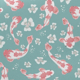 Carp Pond And Cherry Blossoms Midweight Cotton Poplin