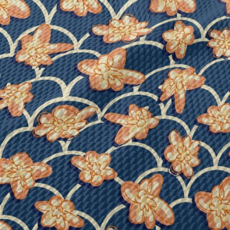 Hand Drawn Flowers And Waves Birdseye Piqué