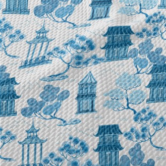 Retro Chinese Landscape Birdseye Piqué