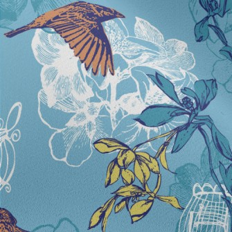 Hand Drawn Sparrow And Cage Chiffon