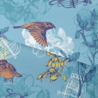 Hand Drawn Sparrow And Cage Waterproof Oxford