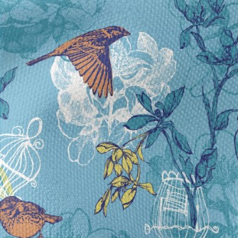 Hand Drawn Sparrow And Cage Waterproof Canvas