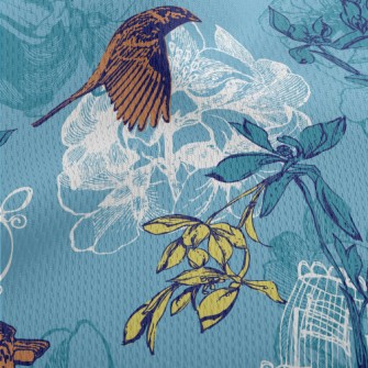 Hand Drawn Sparrow And Cage Athletic Mesh Flat Back