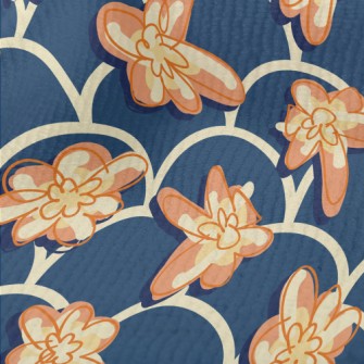 Hand Drawn Flowers And Waves Terry