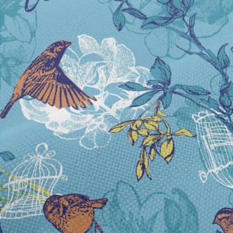 Hand Drawn Sparrow And Cage Performance Linen