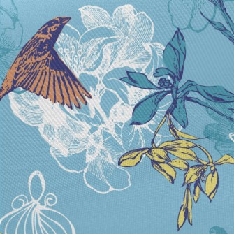 Hand Drawn Sparrow And Cage Twill