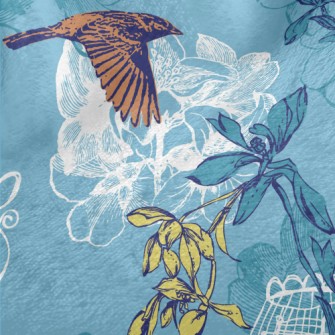 Hand Drawn Sparrow And Cage Minky