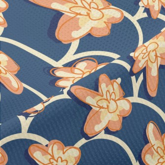 Hand Drawn Flowers And Waves Piqué