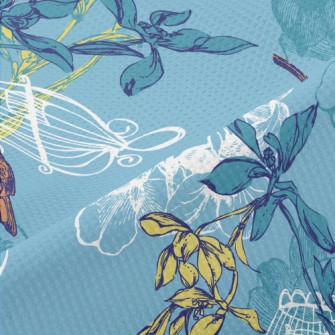 Hand Drawn Sparrow And Cage Piqué