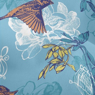 Hand Drawn Sparrow And Cage Lightweight Performance Linen