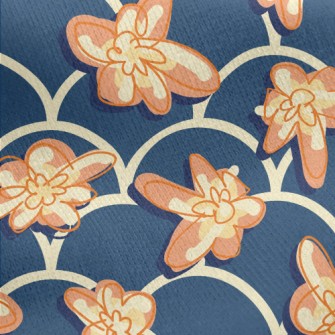 Hand Drawn Flowers And Waves Jersey Backed Fleece