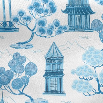 Retro Chinese Landscape Jersey Backed Fleece