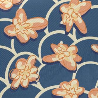 Hand Drawn Flowers And Waves Midweight Cotton Poplin