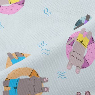 Cat Relaxing On Swimming Ring Piqué