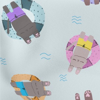 Cat Relaxing On Swimming Ring Lightweight Cotton Poplin