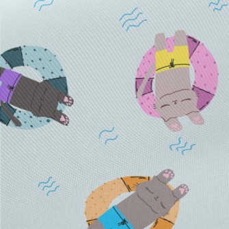 Cat Relaxing On Swimming Ring Midweight Cotton Poplin