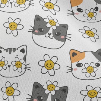 Smiley Cat With Flowers Chiffon