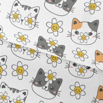 Smiley Cat With Flowers Waterproof Oxford
