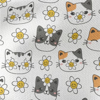 Smiley Cat With Flowers Waterproof Canvas