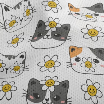 Smiley Cat With Flowers Athletic Mesh Flat Back