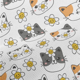Smiley Cat With Flowers Performance Linen