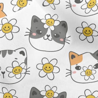 Smiley Cat With Flowers Micro Fleece