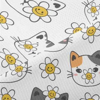 Smiley Cat With Flowers Piqué