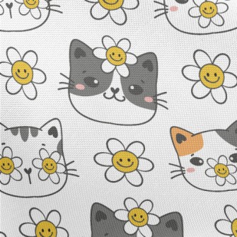 Smiley Cat With Flowers Pongee