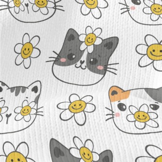 Smiley Cat With Flowers Stretch Jersey