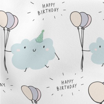 Happy Birthday To Cute Cloud Lightweight Cotton Poplin