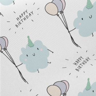 Happy Birthday To Cute Cloud Midweight Cotton Poplin