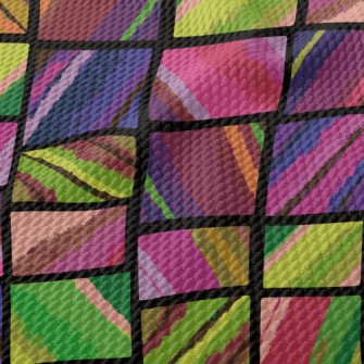Colored Square Geometry Birdseye Piqué