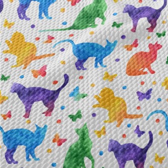 Colorful Cat Butterfly Birdseye Piqué