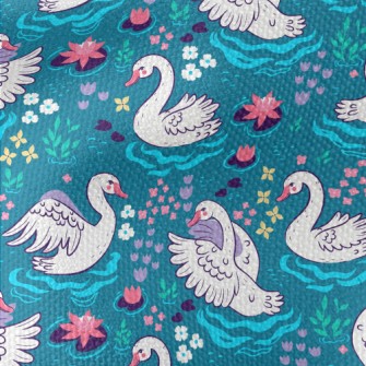 Pond Flowers Swan Waterproof Canvas