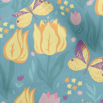 Butterfly Tulip Garden Micro Fleece