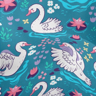 Pond Flowers Swan Lightweight Performance Linen