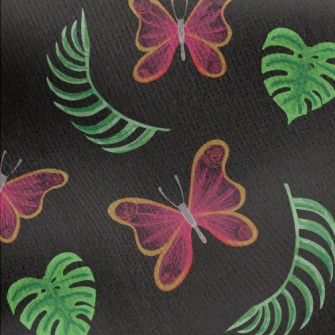 Tropical Plants Butterflies Jersey Backed Fleece