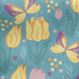 Butterfly Tulip Garden Jersey Backed Fleece