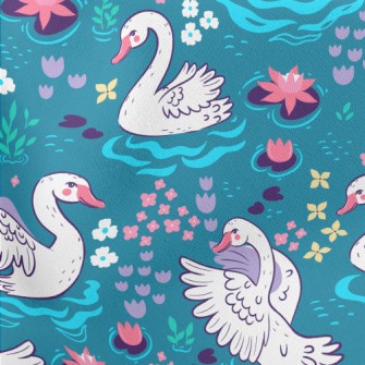 Pond Flowers Swan Lightweight Cotton Poplin