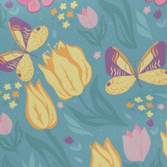 Butterfly Tulip Garden Midweight Cotton Poplin